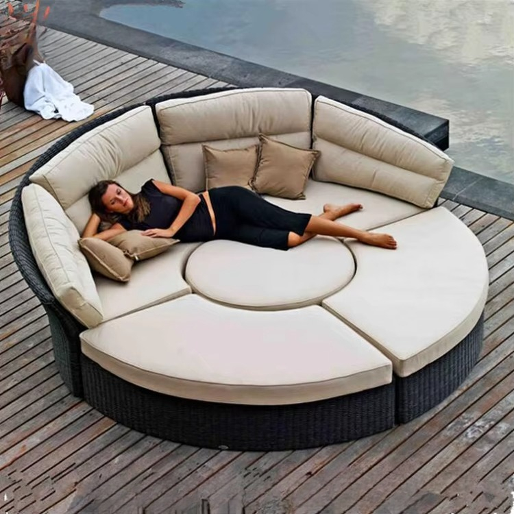 Outdoor Daybed Furniture - Luxuriöse Gartenmöbel, runde Rattan-Tagesliege, große Terrassenliege