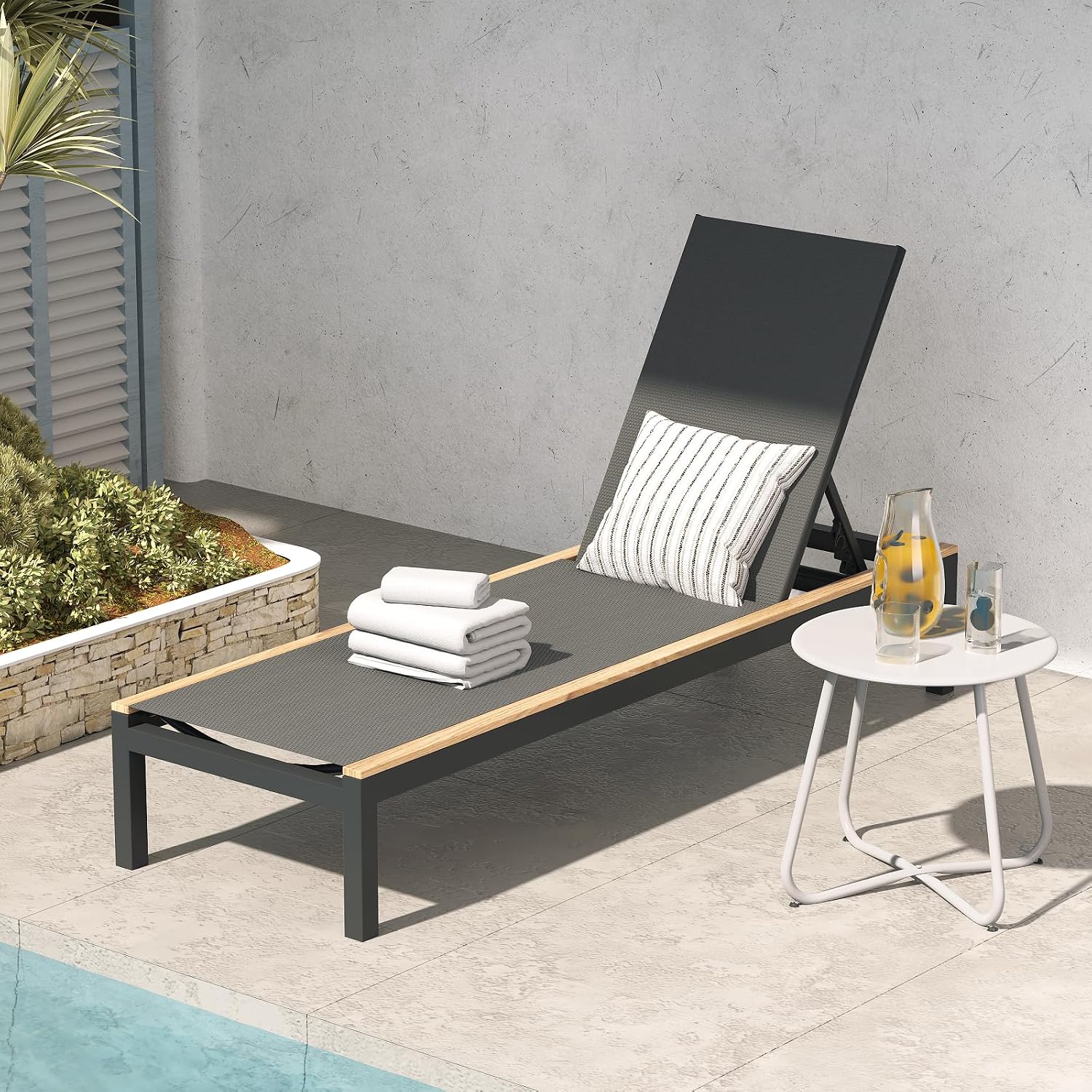 Outdoor Furniture Quick Dry - Extra langer Netz-Liegestuhl mit Rollen, 4-fach